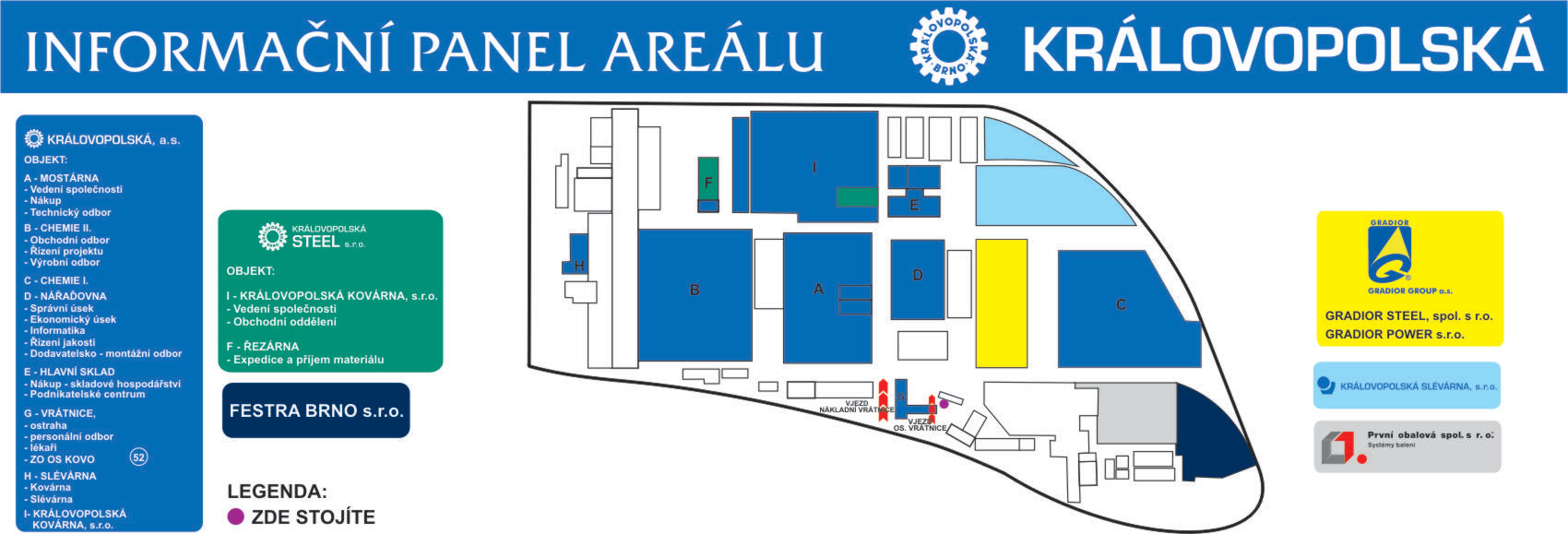 Mapa areálu - Královopolská Steel - Nástrojová ocel, prodej oceli