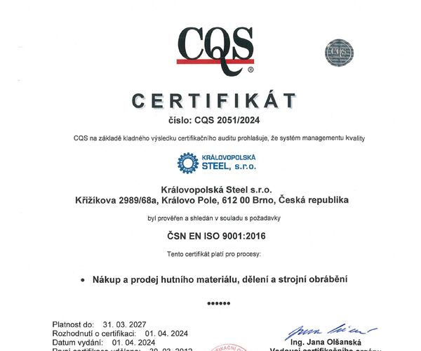 Certifikát ISO 9001 | Certifikace a jakost